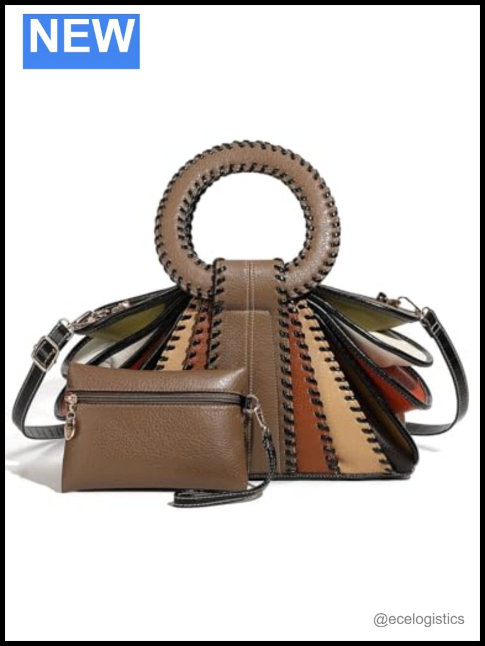 Tote Bag for Women with Whipstitch Trim Details Faux Leather Set with Wallet
